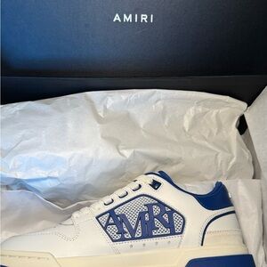 AMIRI White and Blue Logo Sneakers